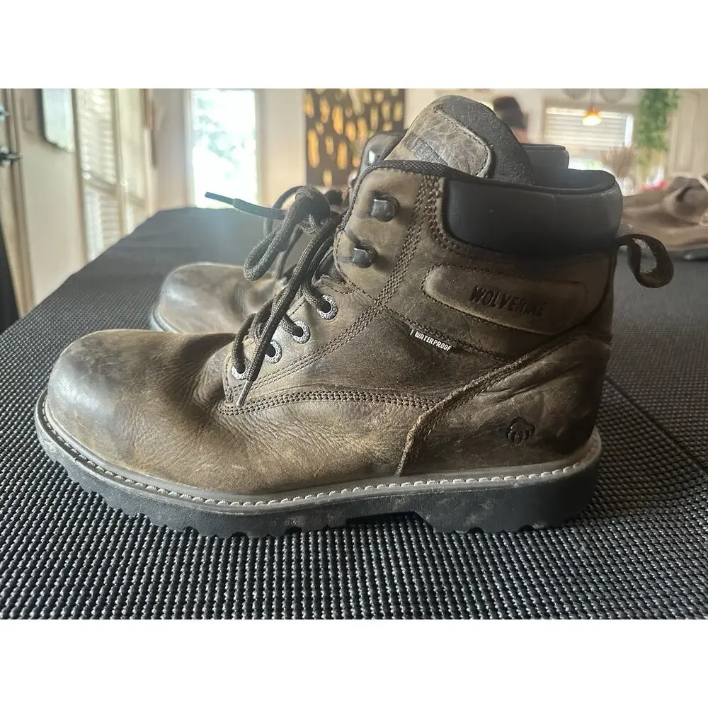 Wolverine Mens 12M Waterproof Work Boots Safety Toe Brown Leather ASTM